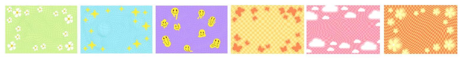 Set of funky psychedelic checkerboard pattern. Groovy funky textures. Stock illustration in flat style. vector