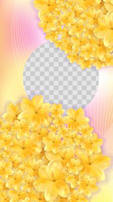 Autumn Yellow flower stories template. Golden flower round trail. Stock illustration in realistic style.