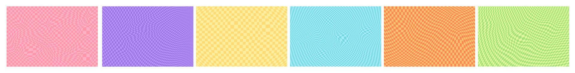 Set of retro Psychedelic Psychedelic Checkerboard Pattern background. Groovy Funky Textures. Stock Illustration in Flat Style