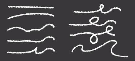 Chalk style ropes bent into various shapes on a black background. Minimalist hand drawn illustration with a nautical vintage feel. Stock illustration in a rough, stylized chalk art style. vector