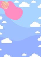 Horizontal Blue sky page template with clouds background. Stock illustration in flat cartoon style. vector