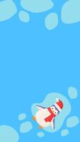 Christmas stories template with penguin swimming on ice. Stock illustration in cartoon style. vector