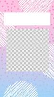 Cute pink purple gradient story background template with abstract sketch shapes. Stock illustration in cartoon style. vector
