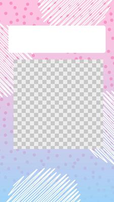 Cute pink purple gradient story background template with abstract sketch shapes. Stock illustration in cartoon style.