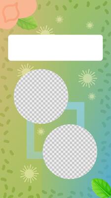 Green gradient story template. Hand-drawn elements with space for text. Stock illustration in cartoon style.