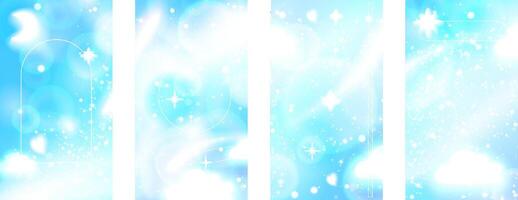 Blue energy flare background story set with light effects and sparkles. Stock illustration in realistic anime style. Can be used as wallpaper. vector