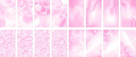 Subtle pink stories template set. Sparkling anime y2k background vector