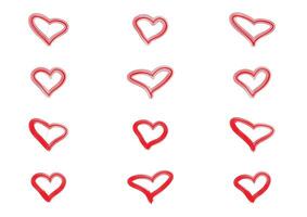 Set of Hand-Drawn Red Hearts with Varied Brush Styles on White Background, Perfect for Love, Art, and Valentine Projects vector