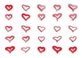 Collection of Hand-Drawn Red Hearts with Varied Brush Styles on White Background, Perfect for Love, Art, and Valentine Projects vector