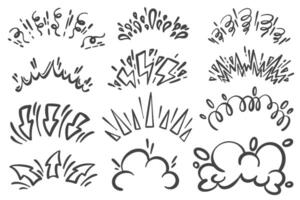 Cartoon comic bomb bang explosion effect. Burst with splashes and smoke elements. Doodle speed lines and pow clouds. Hand drawn fire lightning and arrows sketch vector