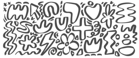 Abstract shapes. Organic doodle hand drawn graphic elements on white background. Cute minimal blobs scribbles and flower. Playful contemporary monochrome collage vector