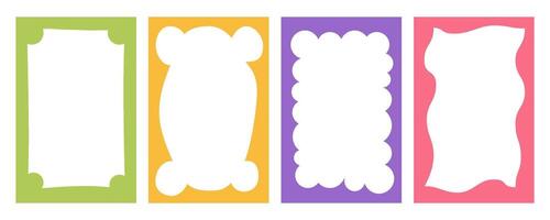Wavy border frame. Scalloped rectangle fun shape. Hand drawn kids box for picture and photo. Cartoon doodle abstract color template with wiggle edge. Curvy Y2K decoration. vector