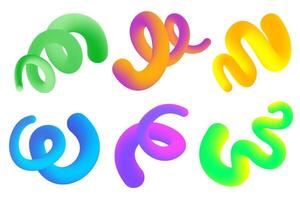 3D gradient swirl shapes. Abstract gradient wavy shapes on white background. Spiral blend graphic dynamic elements. Bright neon organic strokes with color gradation. vector