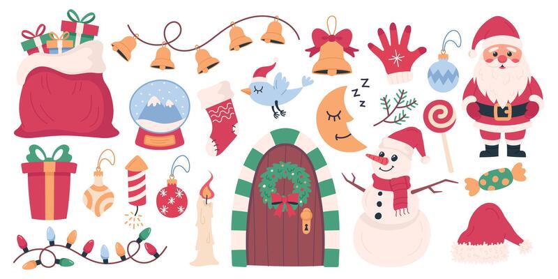 Christmas elements collection hand drawn holiday symbols and new year design on white background
