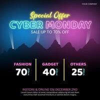 Cyber Monday Sale banner with neon style text vector