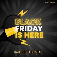 Black Friday Sale banner with a big loudspeaker and glowing text vector