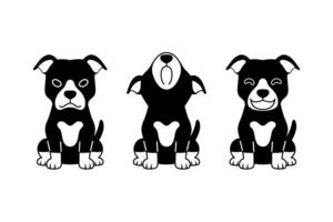 Set of black and white cartoon character pit bull terrier dog vector