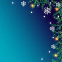 Blue Christmas background with fir branches and snowflakes. vector