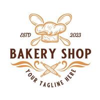 bakery vintage logo design. with the concept of a dough grinder and a chef's hat. vector
