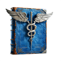 A book with a winged medical symbol on it png