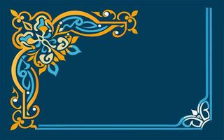 An ornate frame with a blue background and orange flowers vector