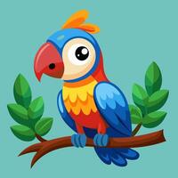 Funny Cartoon Parrot Sitting on a Branch in Paradise vector