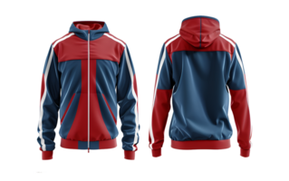 Red and Blue Jacket Front and Back View Colorful Track Jacket with Hoodie Isolated png