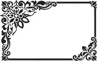 A black and white floral frame with a white border vector