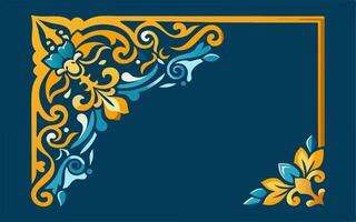 An ornate frame with a blue background and yellow flowers vector