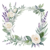 Watercolor flowers and leaves in a square frame png