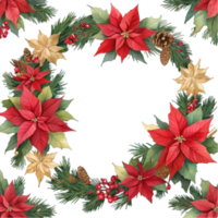 Christmas wreath with poinsettia and pine cones png