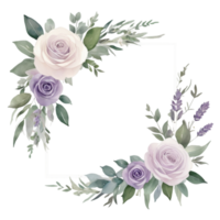 A square frame with purple roses and lavender png