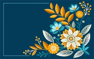 Floral frame with blue background and yellow flowers vector