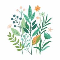 Flowers and leaves in a circle on a white background vector