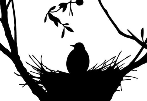 silueta de un pájaro en un nido en un árbol vector