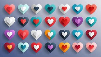a collection of paper hearts icon on a gray background vector