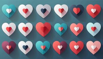 a collection of paper hearts icon set on a blue background vector