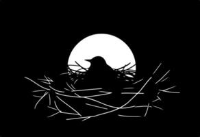 black and white illustration of a bird in a nest vector