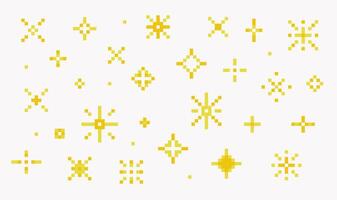 Pixel yellow sparkling stars background. Pixel geometric star shape. Trendy modern retro 90s 8bit game style vector