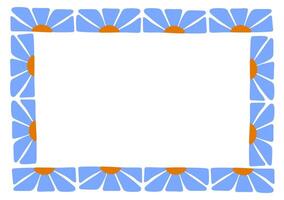 Groovy abstract floral botanical frame. Abstract border with geometric flowers in trendy naive retro hippie 60s 70s style vector