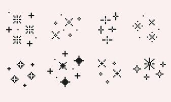 Pixel star retro 8 bit sparkle set. Shiny game pixel art effect set. Bright firework, decoration twinkle, shiny flash. vector