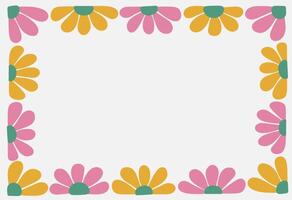 Groovy abstract bright floral botanical frame. Abstract color border with geometric daisy in trendy naive retro hippie 60s 70s style vector