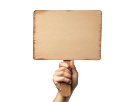Hand Holds Blank Wooden Sign with Transparent Background png