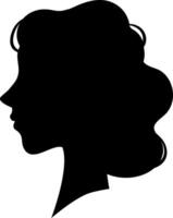 Black silhouette profile of a woman with wavy hair, creating a simple yet elegant graphic vector
