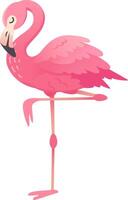 Graceful pink flamingo standing on one leg in tropical setting, adding charm and cuteness to projects with vibrant minimalist design. Perfect for summer fun in greeting cards and social media vector