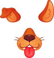 Cartoon dog features including ears, nose, and tongue sticking out, ideal for playful photo filters and social media enhancements vector