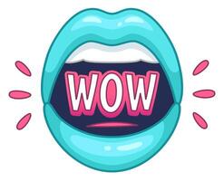Surprised female lips saying wow in a colorful pop art style, perfect for digital communication. Joyful and trendy graphic for online platforms vector