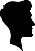 Stylish young man with retro hair in a side silhouette, looking right. Perfect for design projects, with a classic black and white background. Ideal for social media icons vector
