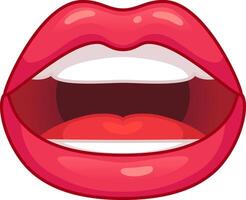 Glossy red lips slightly parted, showing teeth and tongue, expressing speech, singing, or surprise vector