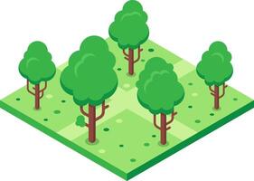 Lush green trees growing in a vibrant isometric park or garden, creating a peaceful and natural scene vector